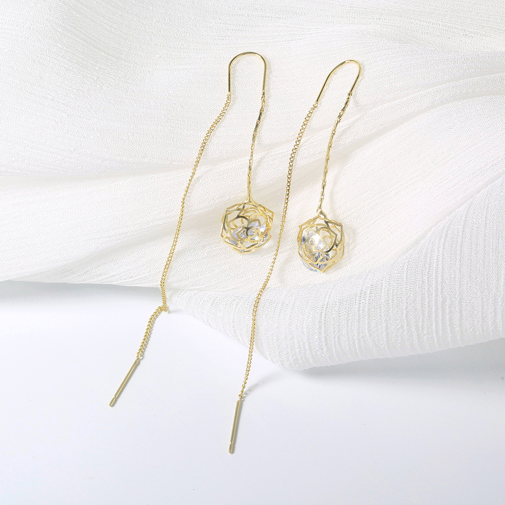 female long tassel rose flower zircon crystal earrings light luxury earringspicture2