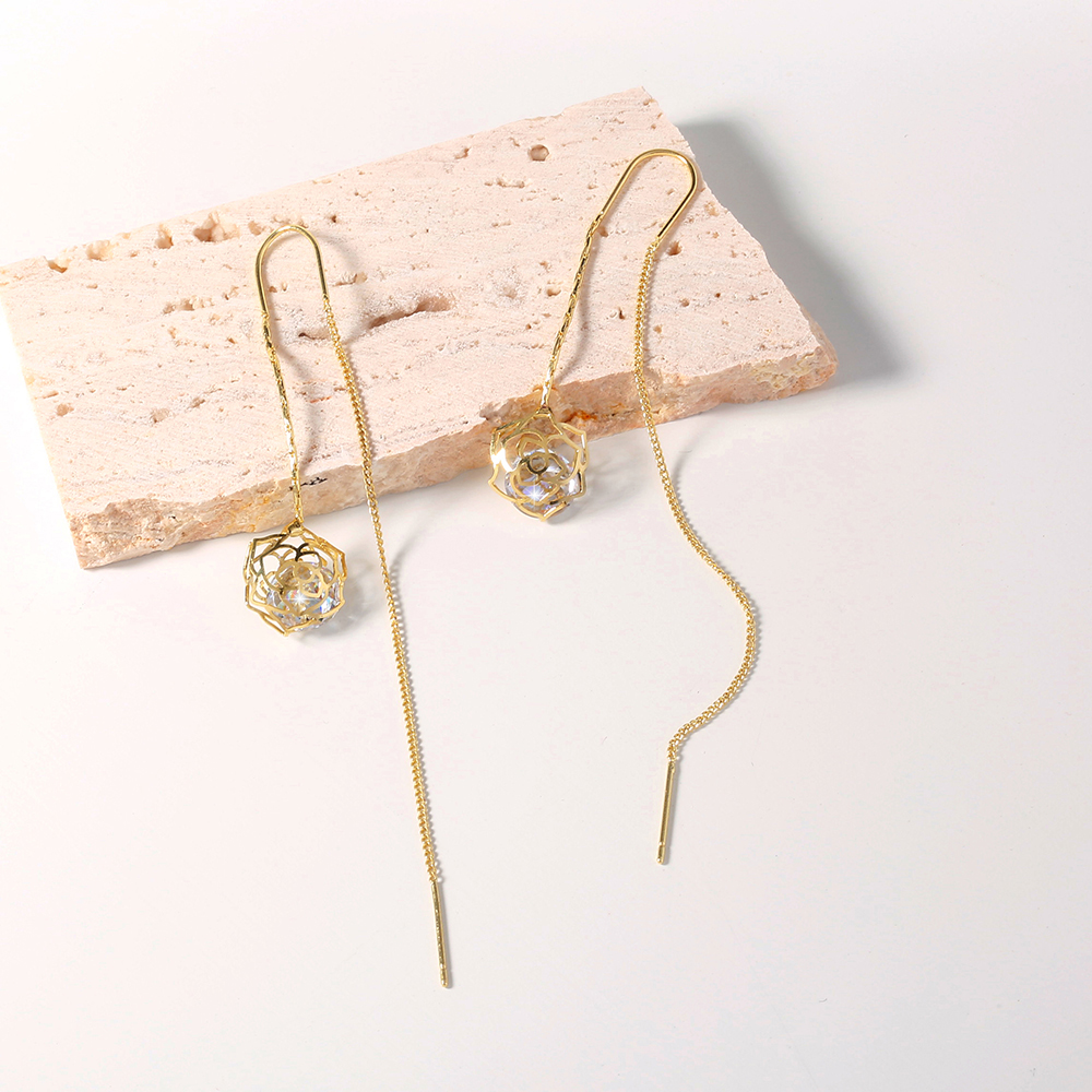 female long tassel rose flower zircon crystal earrings light luxury earringspicture4