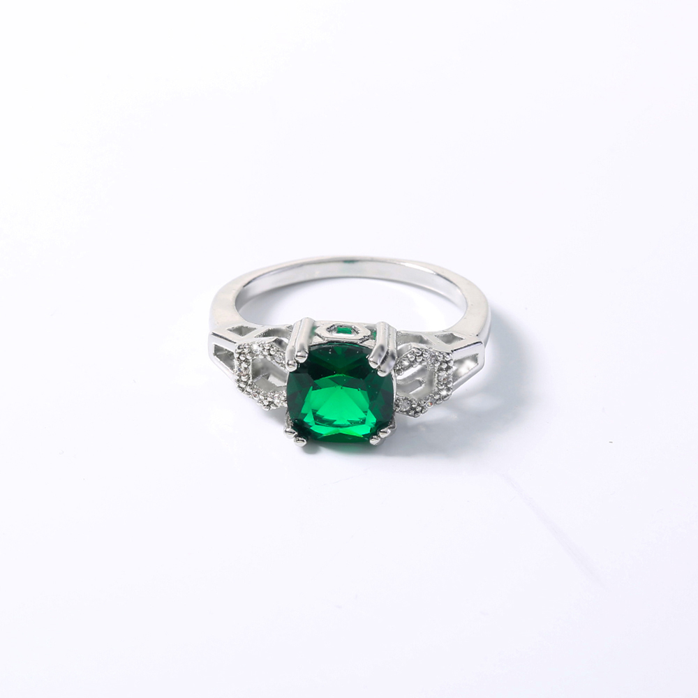 simple style green zircon ladies copper ring light luxury big gem ringpicture2