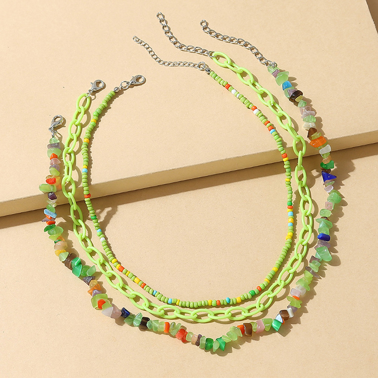 ethnic color natural stone creative retro rice beads resin necklace setpicture1