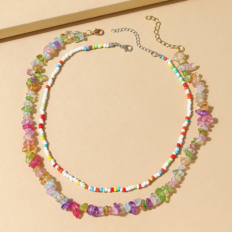 sweet ethnic color natural stone creative retro rice bead necklace setpicture1