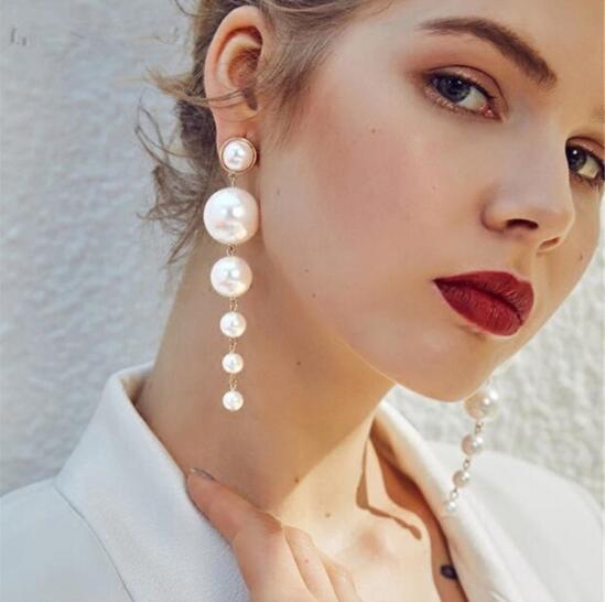 Korean style long size pearl tassel earrings women wholesalepicture2