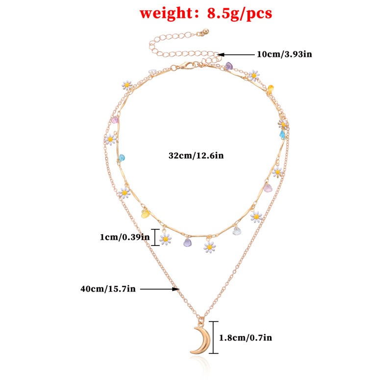 fashion retro moon pendant flower diamond simple necklace