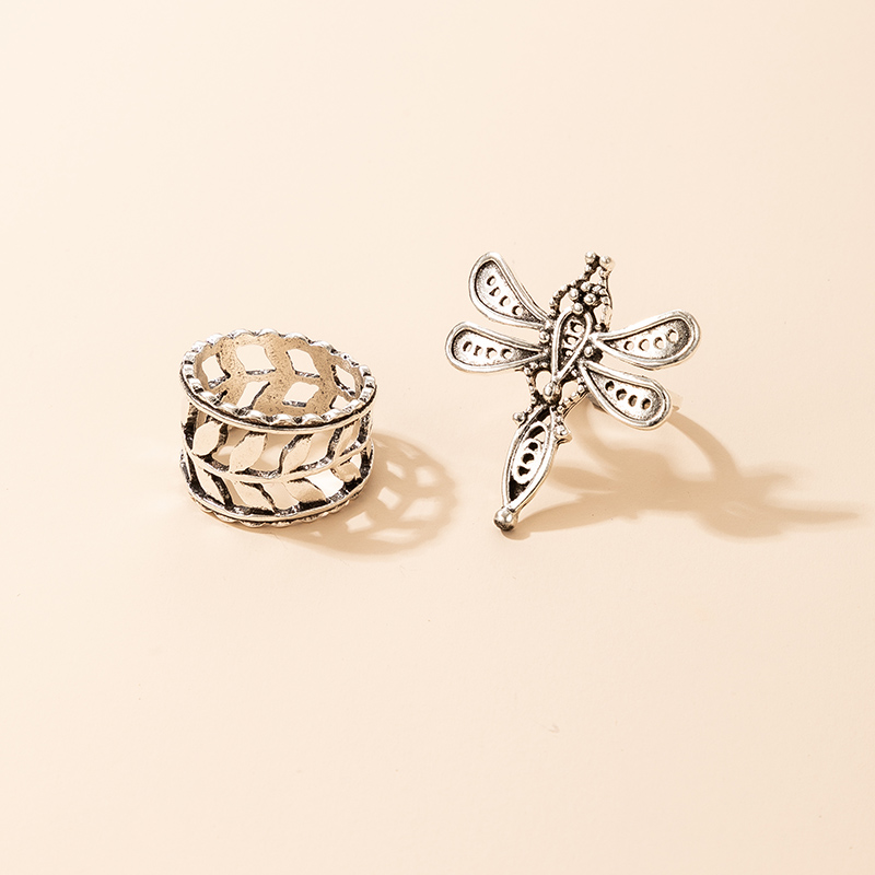 retro simple hollow leaf cute dragonfly ring