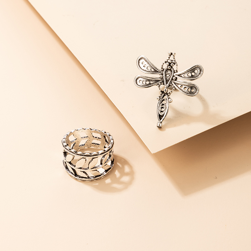 retro simple hollow leaf cute dragonfly ring