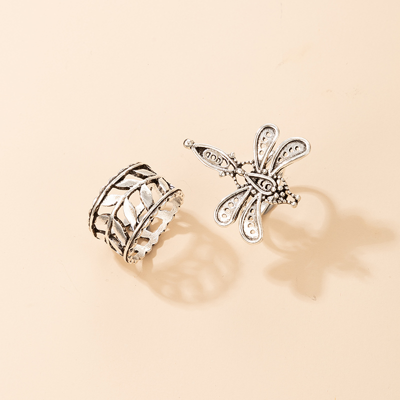 retro simple hollow leaf cute dragonfly ring