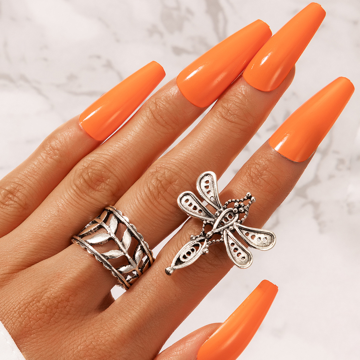 retro simple hollow leaf cute dragonfly ring