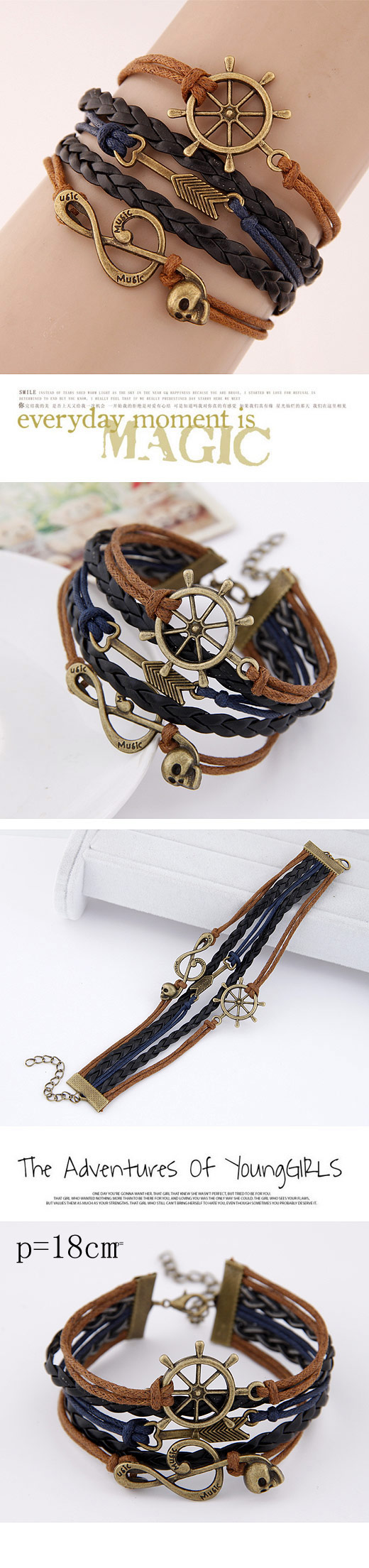 fashion retro creative ship anchor arrow braided bracelet