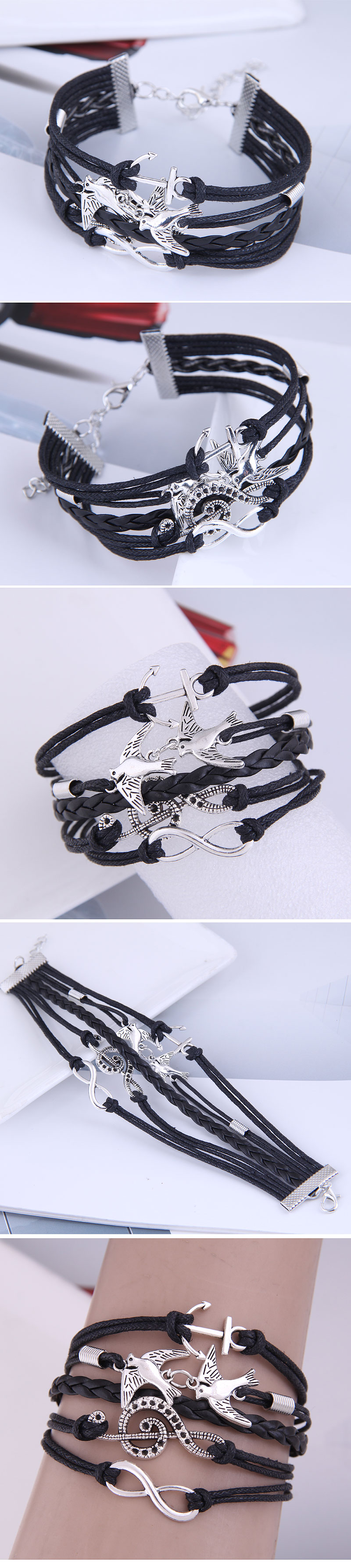 retro creative bird music notes braided bracelet