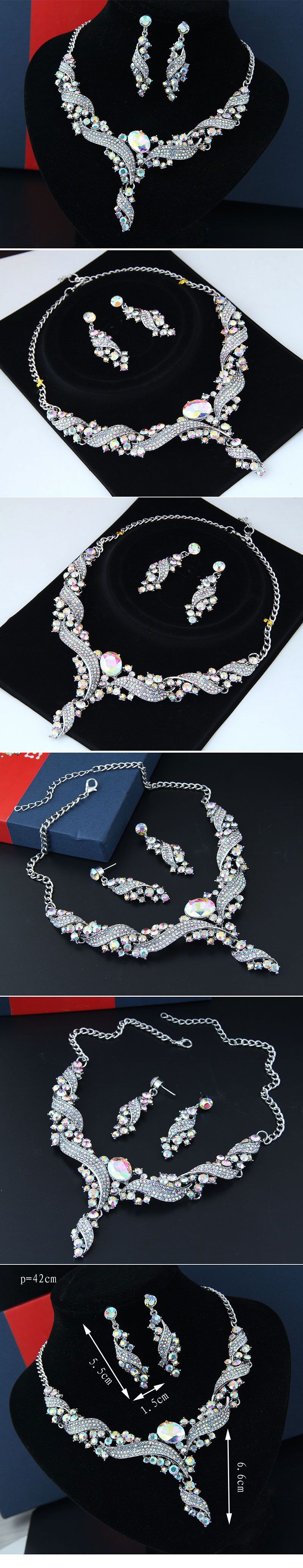 fashion sparkle diamond exaggerated bridal necklace earrings set