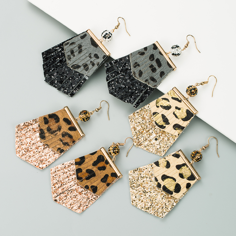 fashion leopard print long leather earrings