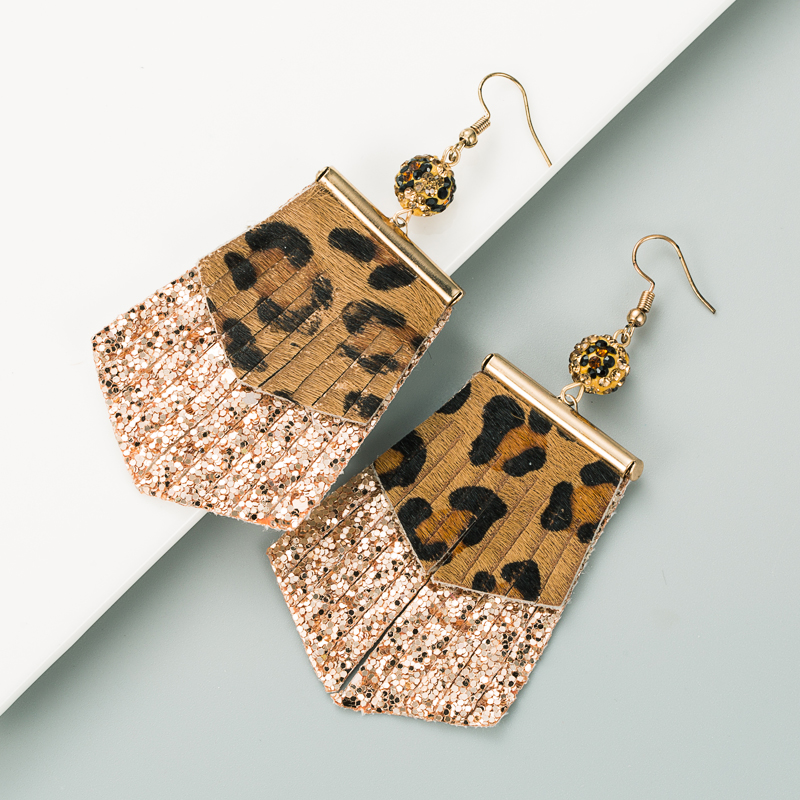 fashion leopard print long leather earrings