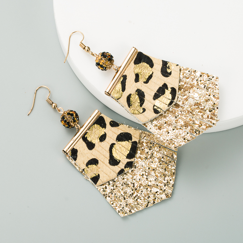 fashion leopard print long leather earrings