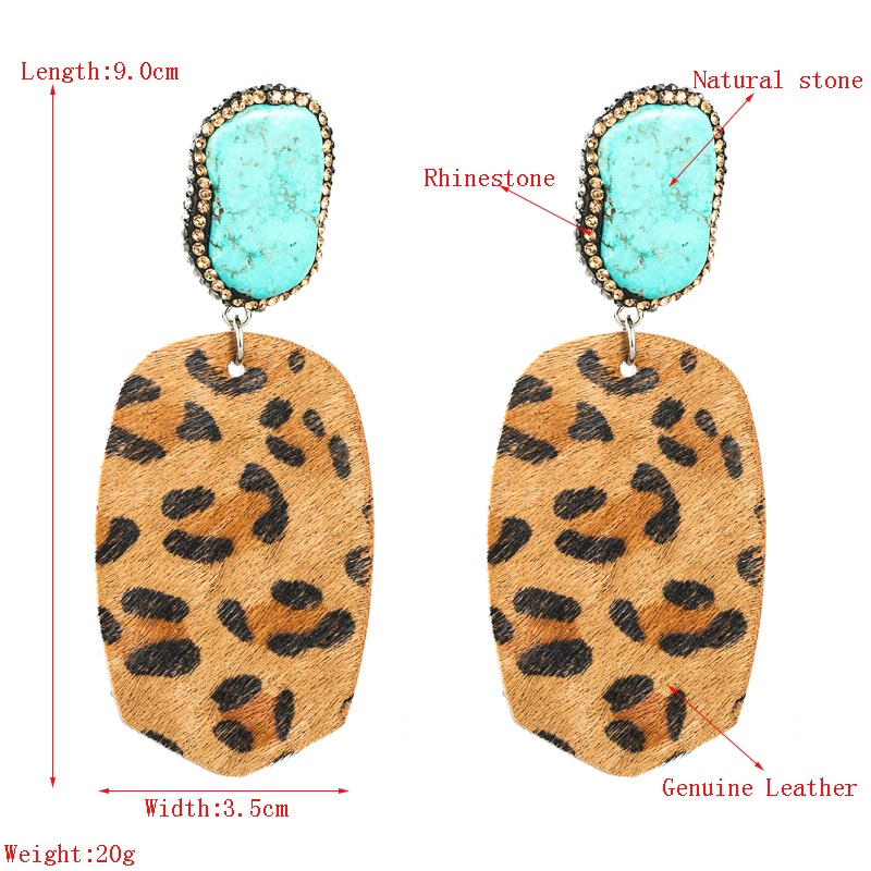 fashion exaggerated geometric leather leopard print earrings