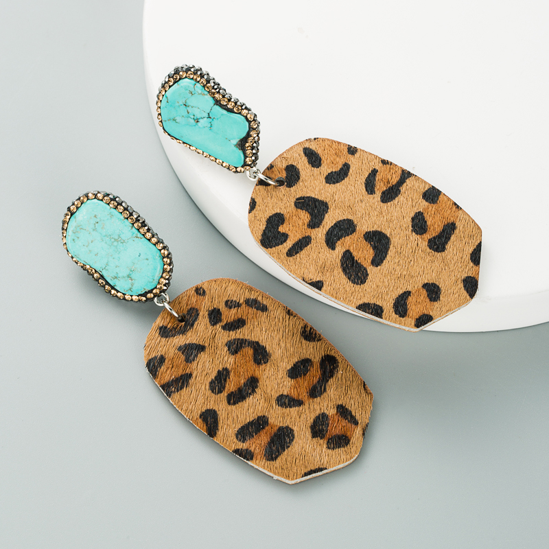 fashion exaggerated geometric leather leopard print earrings