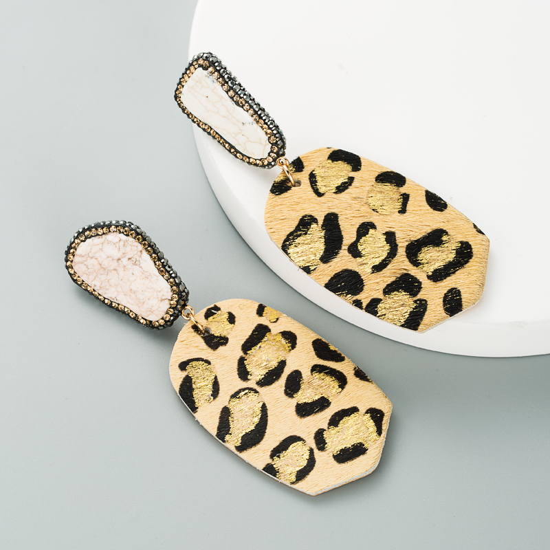 fashion exaggerated geometric leather leopard print earrings