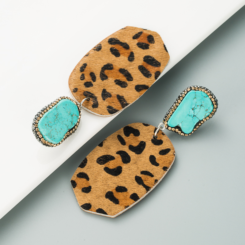 fashion exaggerated geometric leather leopard print earrings