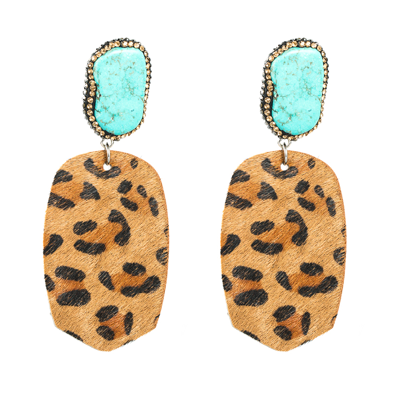 fashion exaggerated geometric leather leopard print earrings