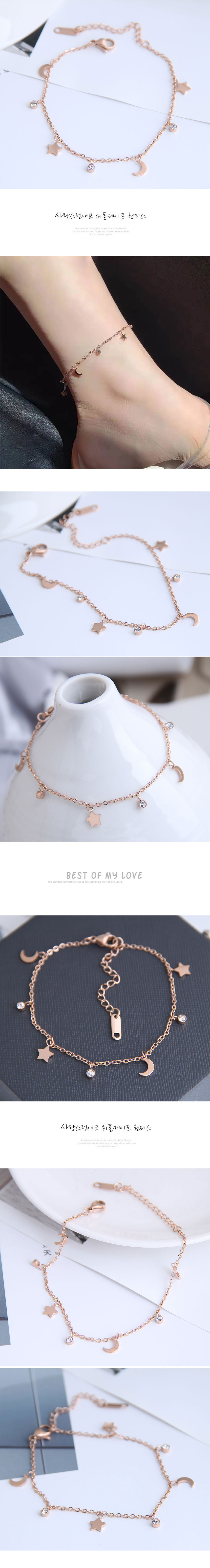 Korean star and moon titanium steel anklet