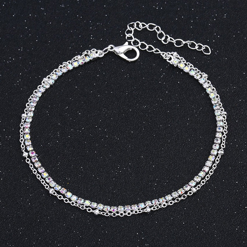 new bohemian style full diamond simple double layer anklet