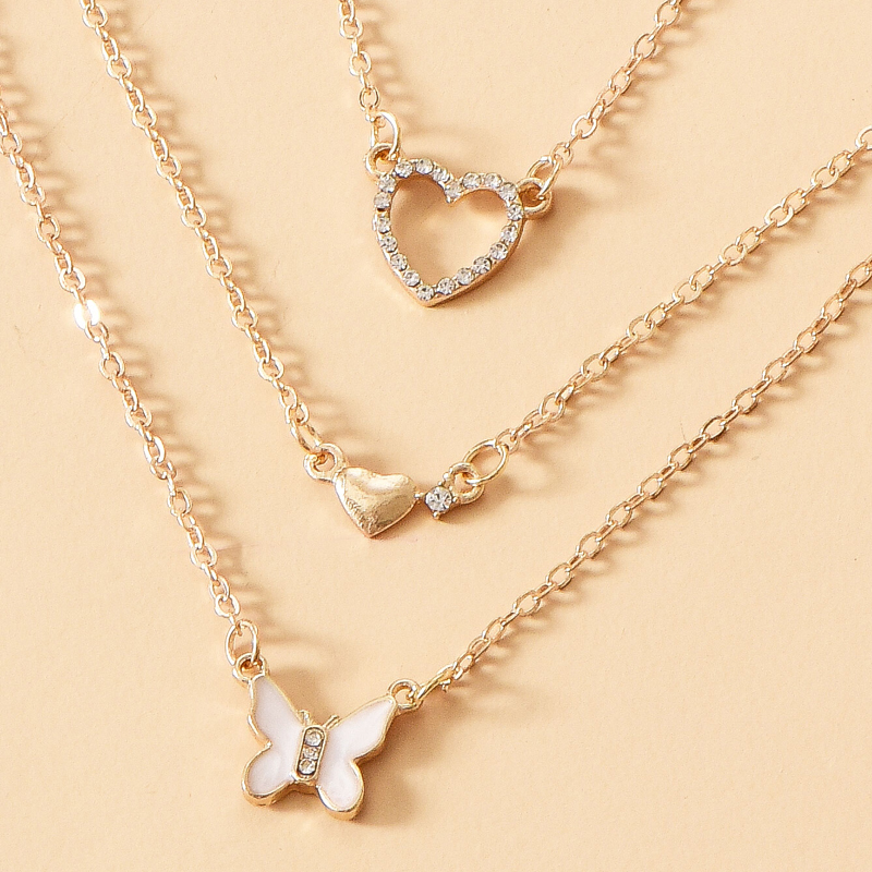 korean fashion style new diamond-studded peach heart butterfly necklace