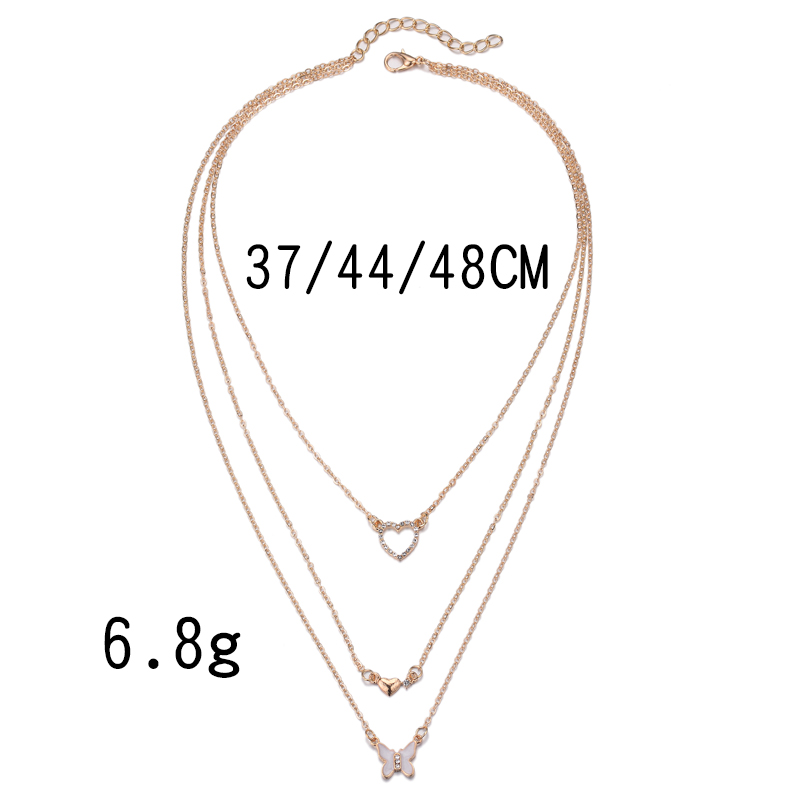 korean fashion style new diamond-studded peach heart butterfly necklace