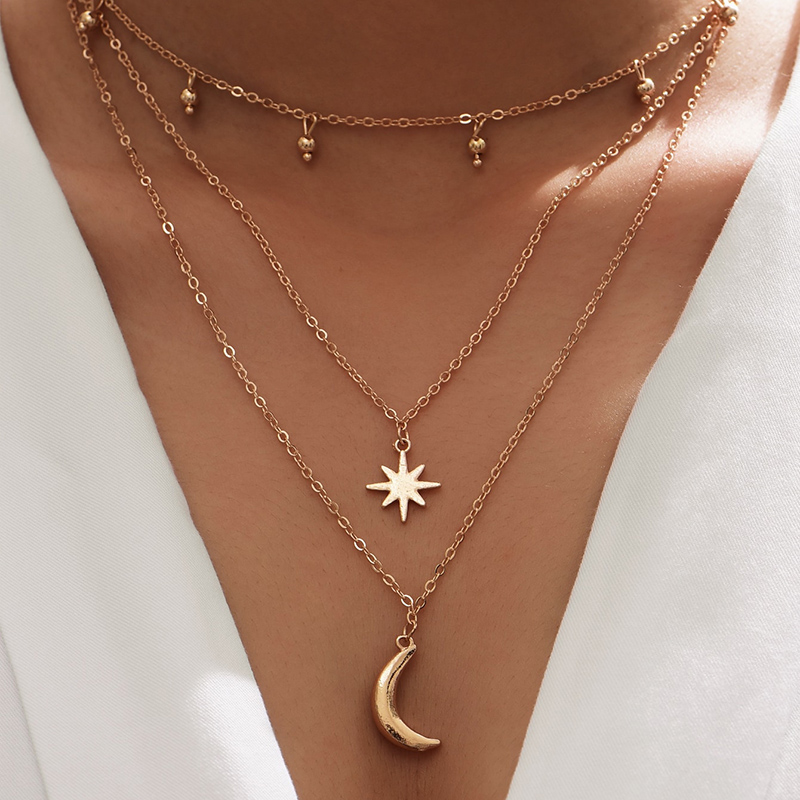 new fashion gold-plated moon star multi-layer necklace