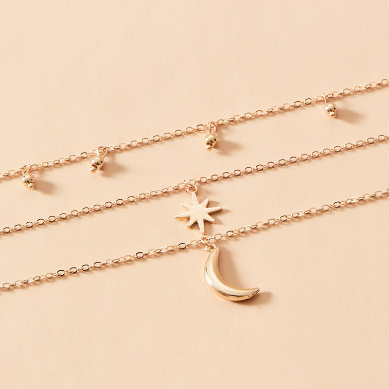 new fashion gold-plated moon star multi-layer necklace