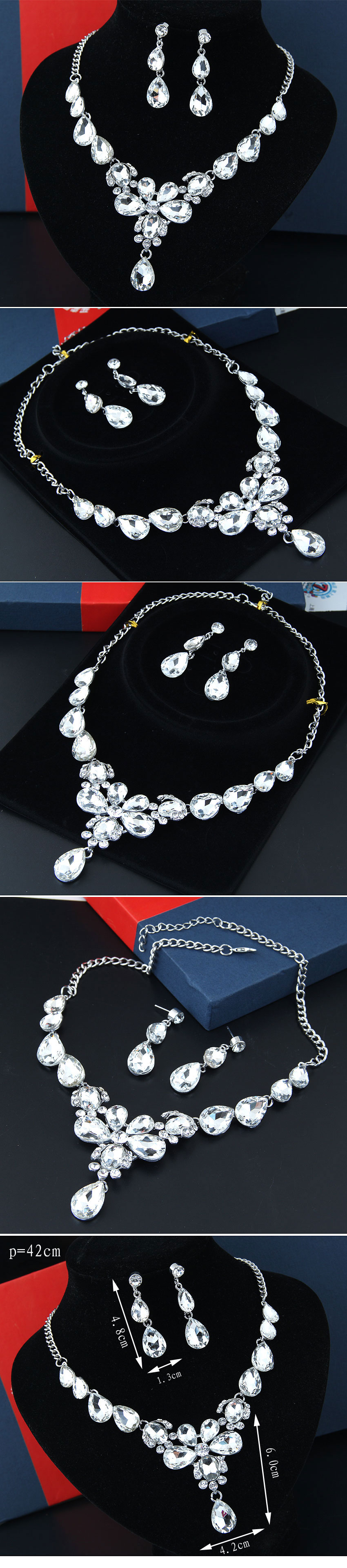 fashion style new flower water drop bridal short necklace earrings set