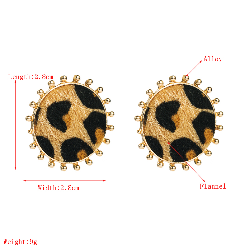 simple round alloy leopard print flocking earrings