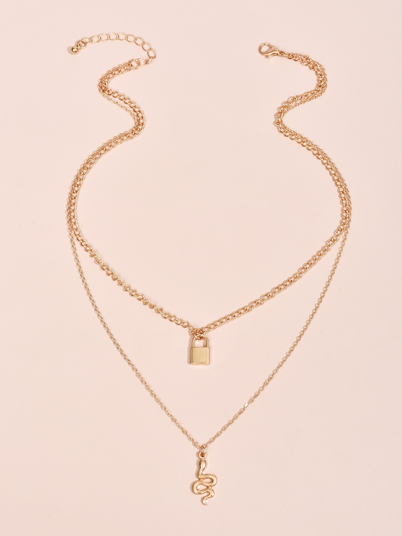 fashion simple snake lock pendant double necklacepicture1