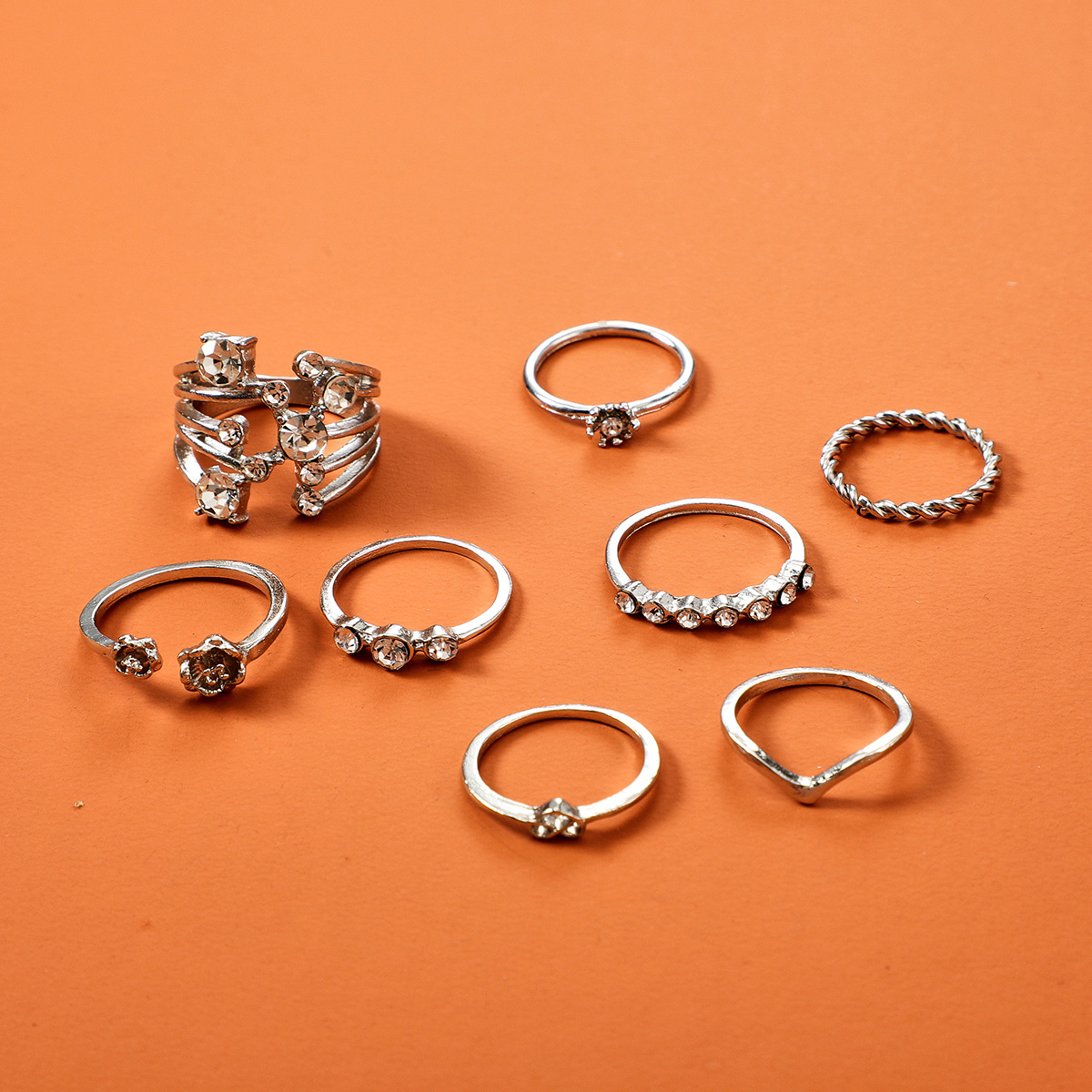 fashion diamond creative twist love flower alloy ring 8piece setpicture2