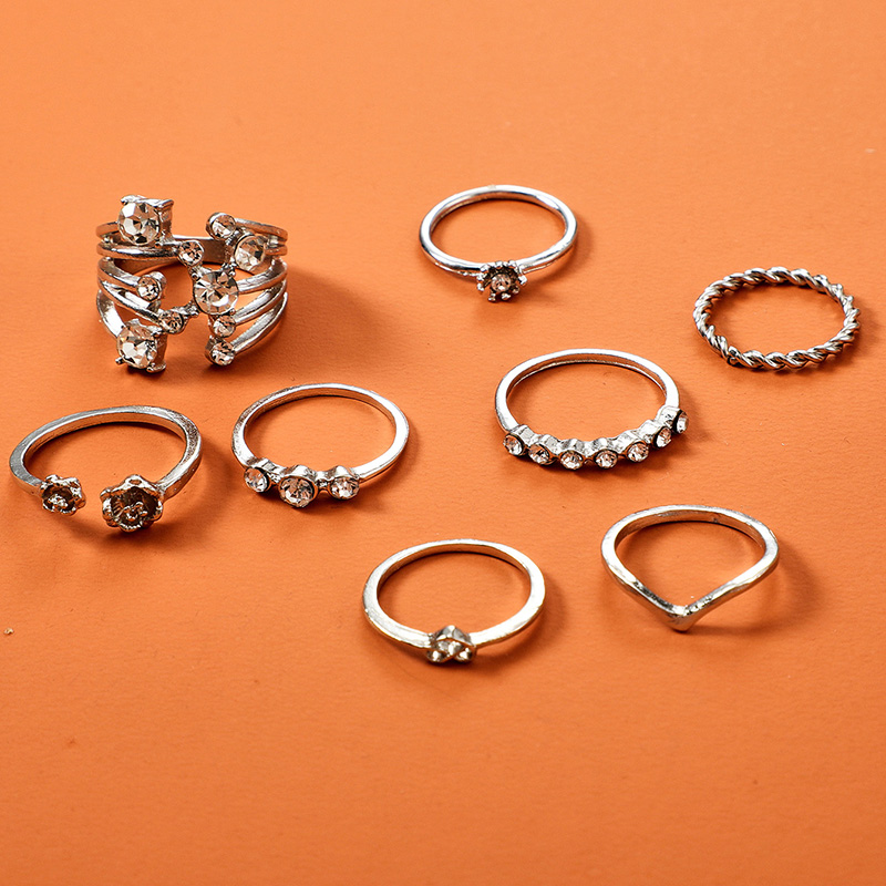 fashion diamond creative twist love flower alloy ring 8piece setpicture3