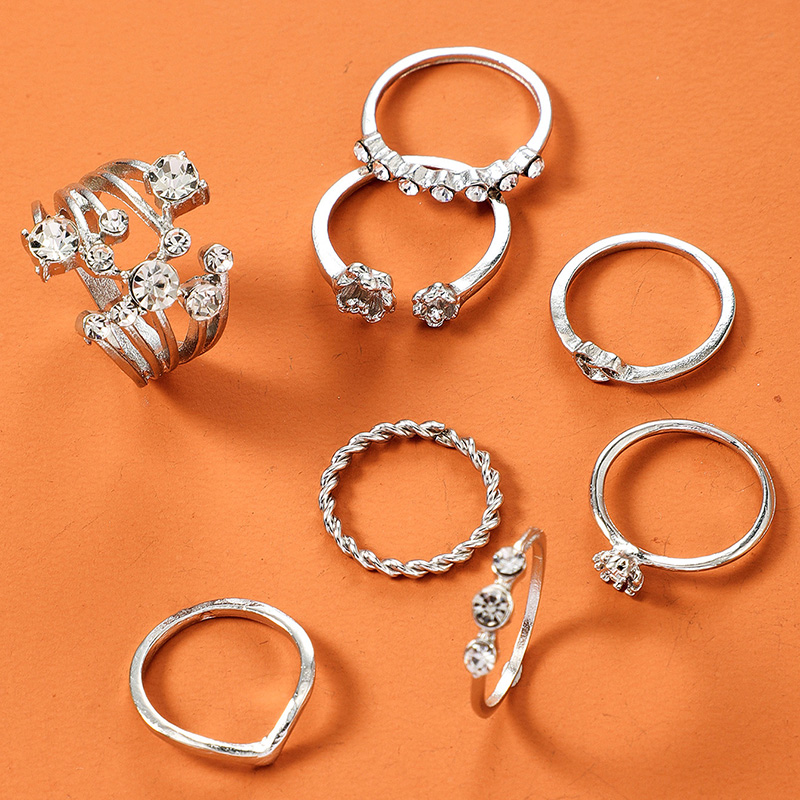fashion diamond creative twist love flower alloy ring 8piece setpicture4