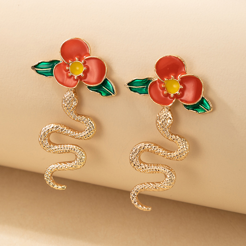 New Fashion Snake Shaped Oil Drop Flowers Alloy Stud Earringspicture1