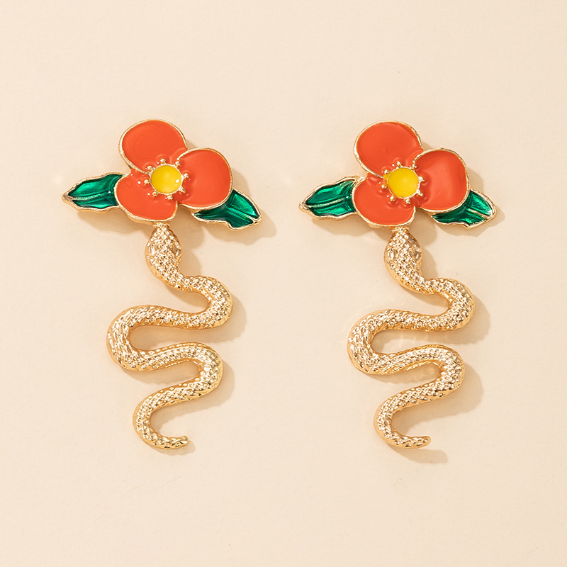 New Fashion Snake Shaped Oil Drop Flowers Alloy Stud Earringspicture2