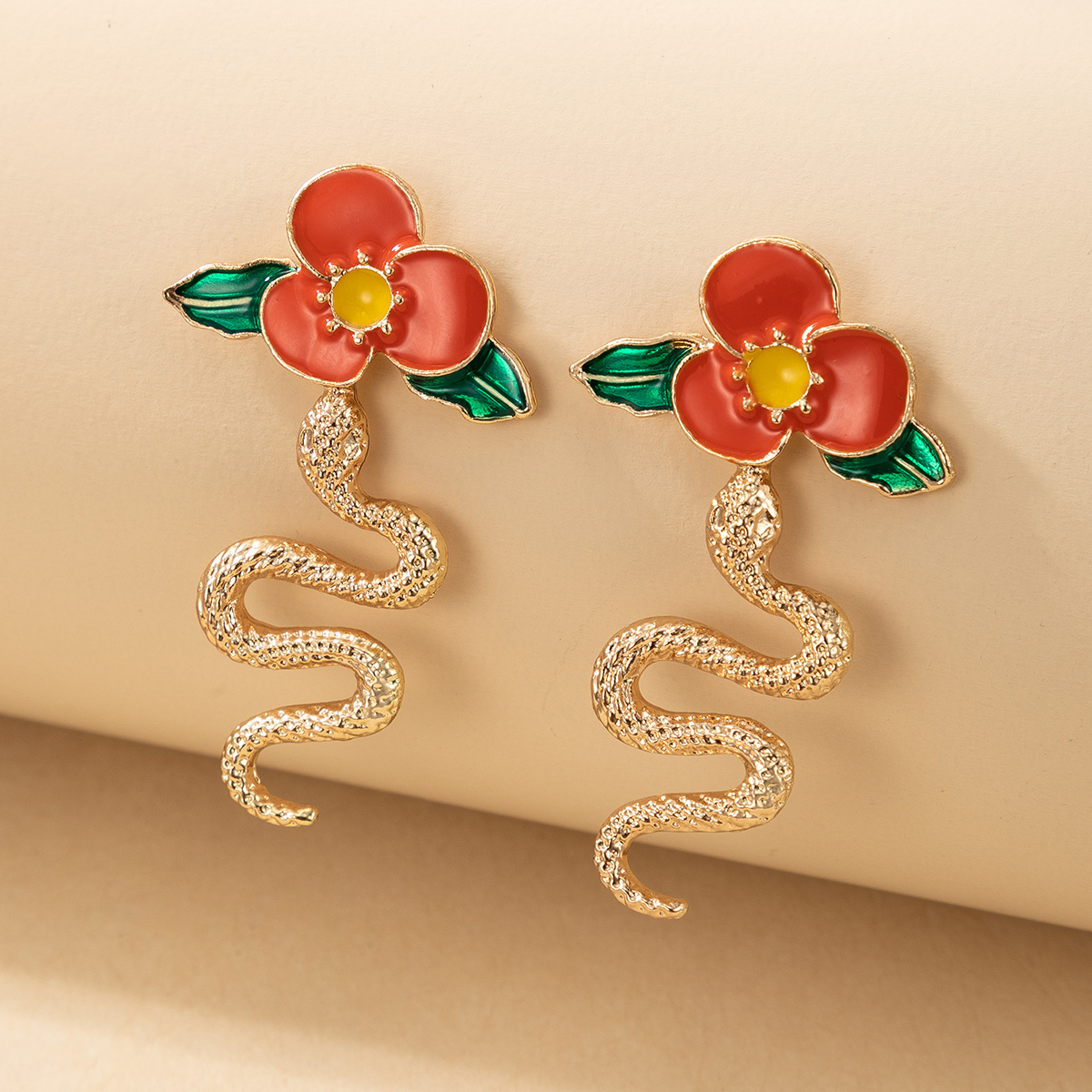 New Fashion Snake Shaped Oil Drop Flowers Alloy Stud Earringspicture4