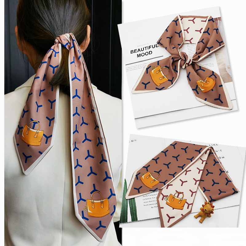 French fashion style new long tie hair silk scarf bow knot letter wave dot hair bandpicture34
