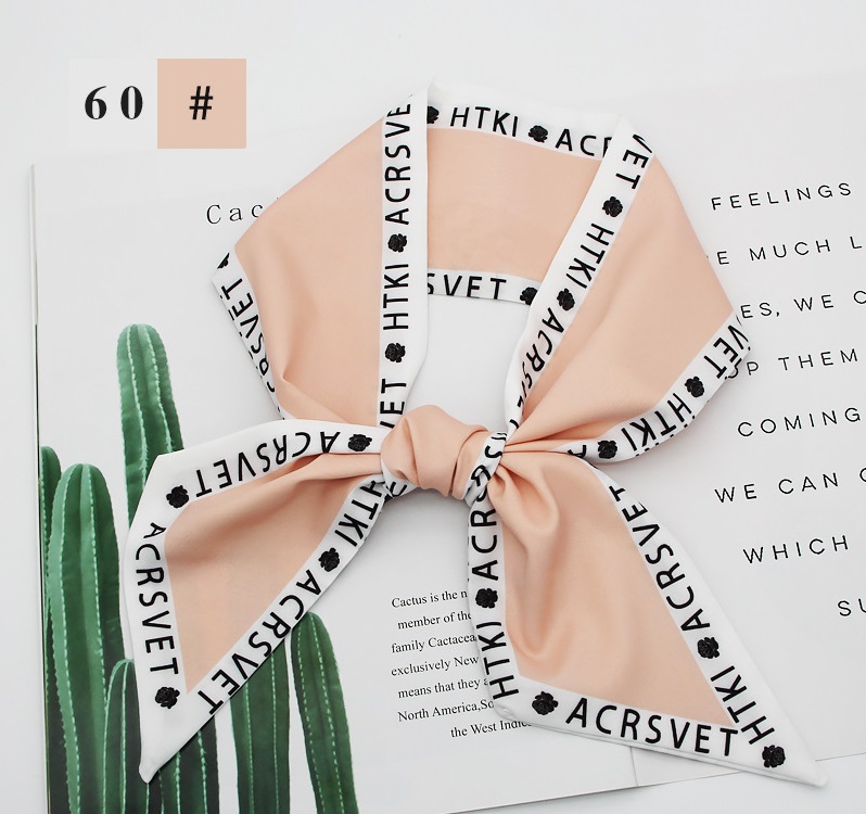 French fashion style new long tie hair silk scarf bow knot letter wave dot hair bandpicture53