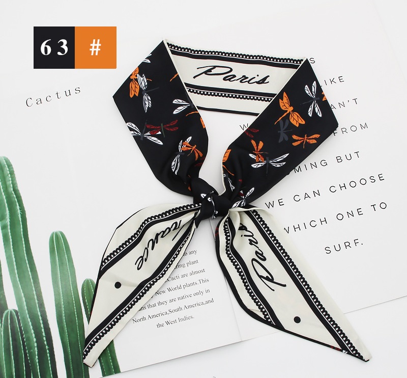 French fashion style new long tie hair silk scarf bow knot letter wave dot hair bandpicture5