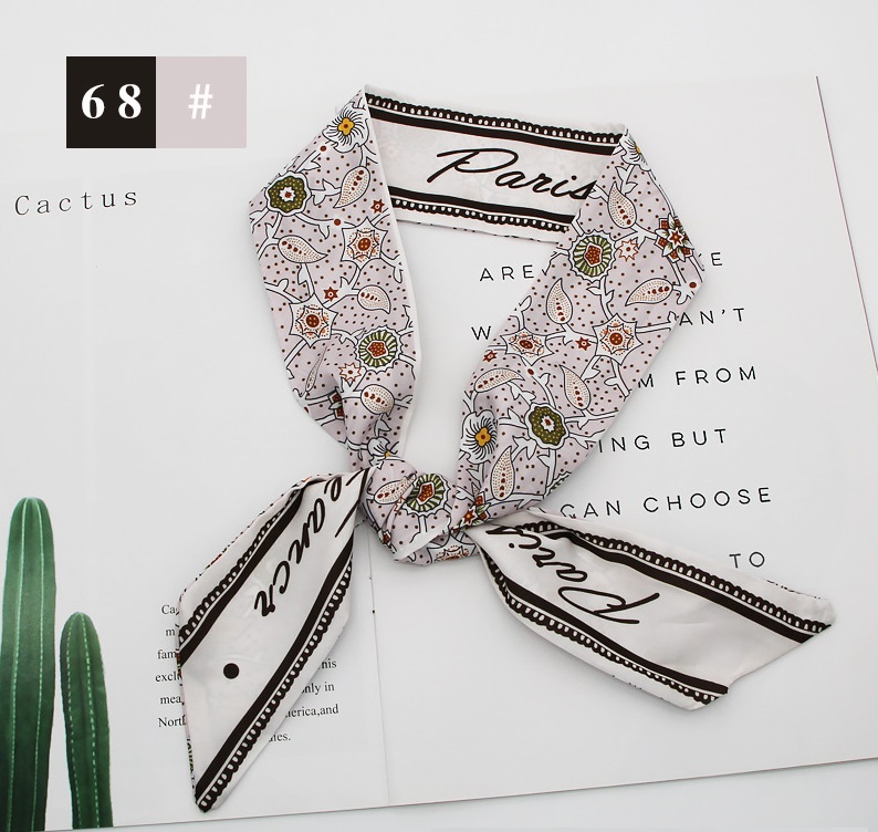 French fashion style new long tie hair silk scarf bow knot letter wave dot hair bandpicture14