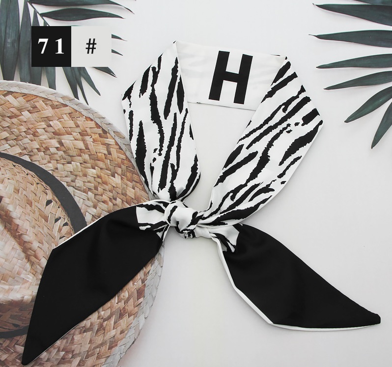 French fashion style new long tie hair silk scarf bow knot letter wave dot hair bandpicture20