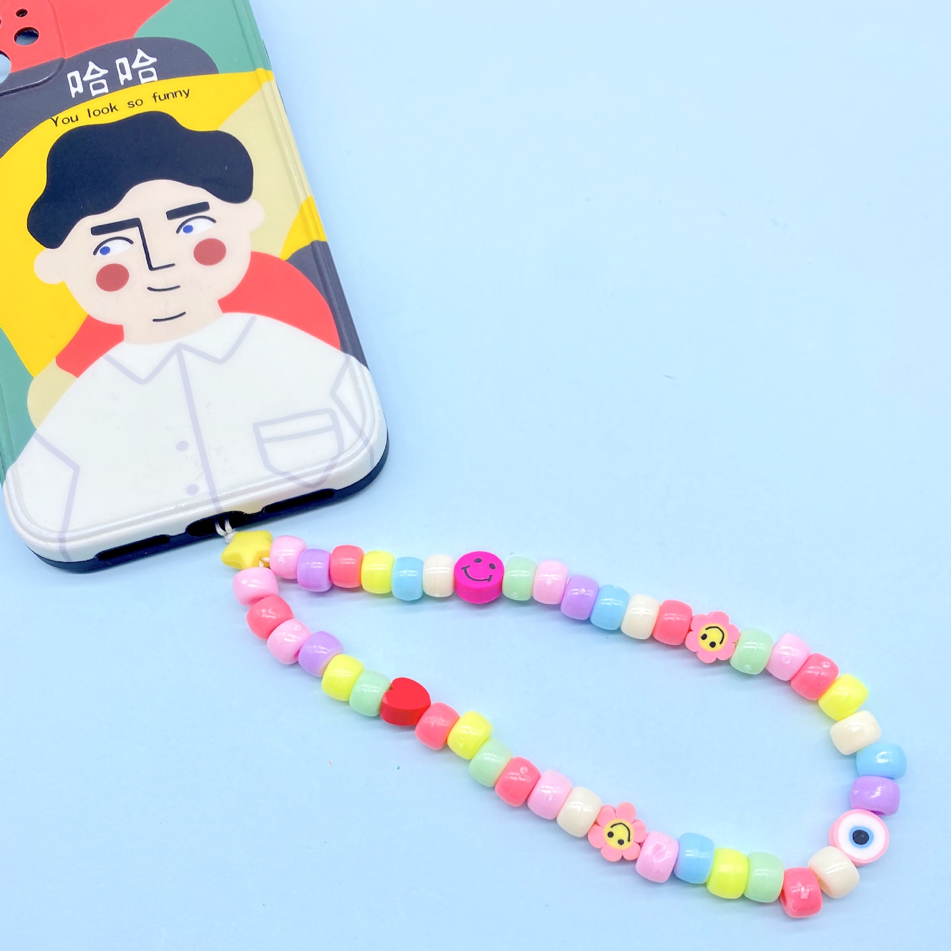 new bohemian style simple lanyard smiley soft ceramic acrylic mobile phone chainpicture4