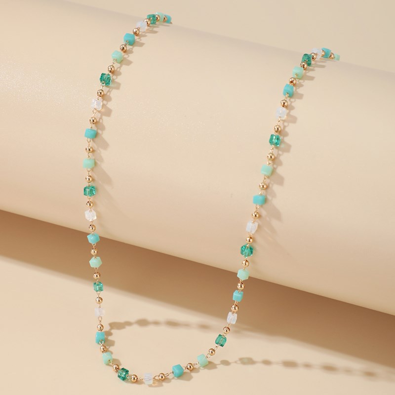 fashion Korea simple style green beaded sugar cube round bead necklace