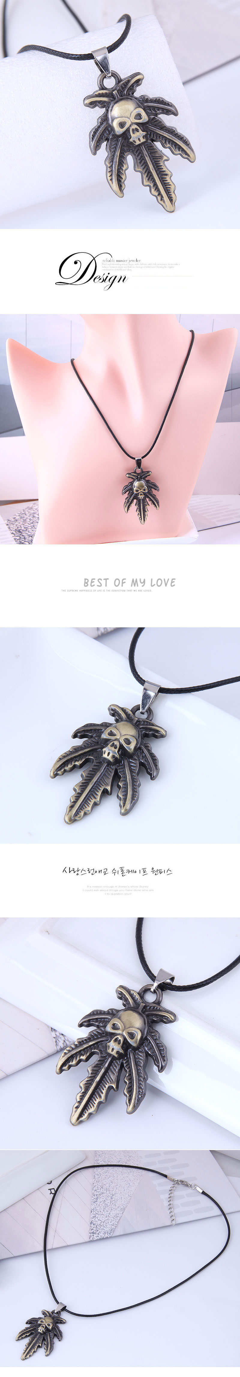 fashion new style maple leaf skull wax rope necklacepicture1