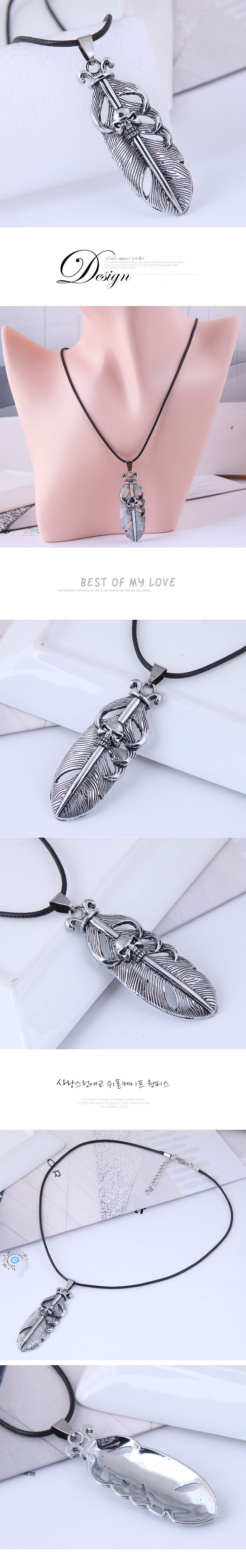 fashion new style metal concise feather wax rope necklacepicture1