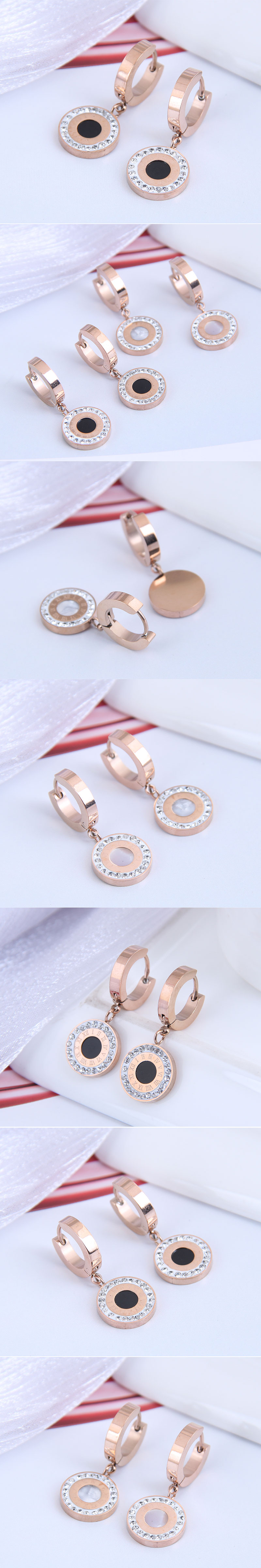 Korean Fashion Titanium Steel Diamondstudded Round Earringspicture1