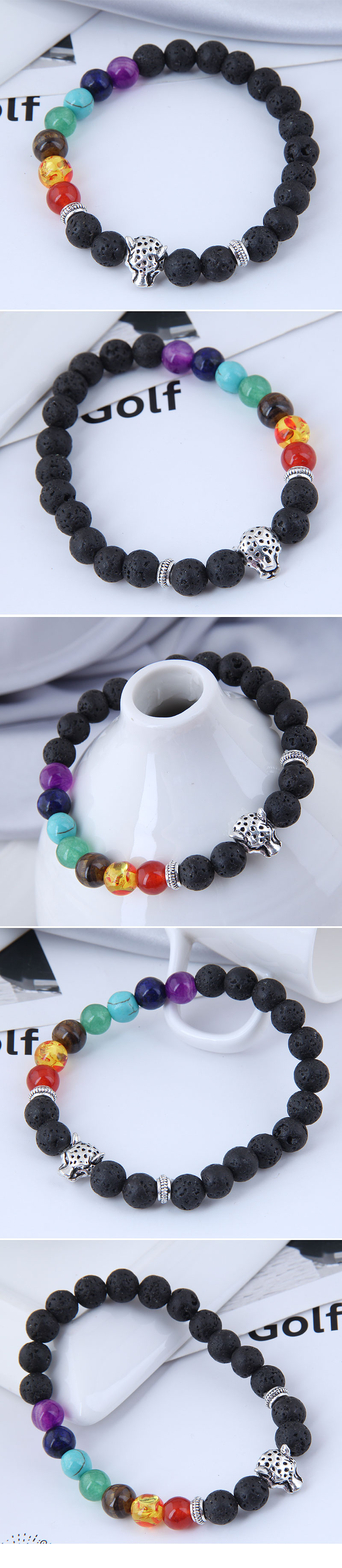 ethnic leopard head stone bracelet