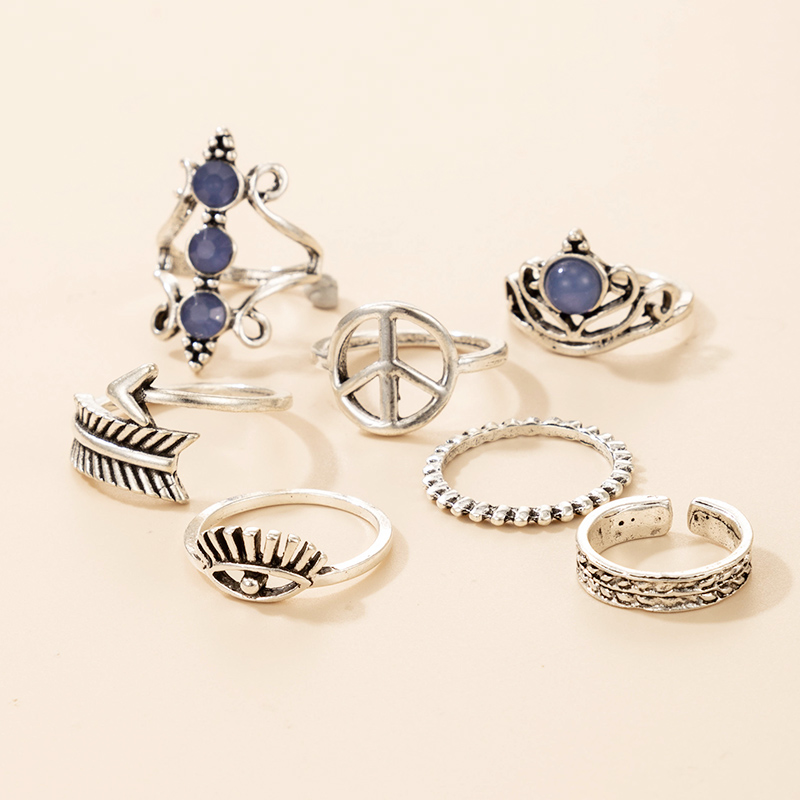 simple new twist carved geometric ring 7-piece set