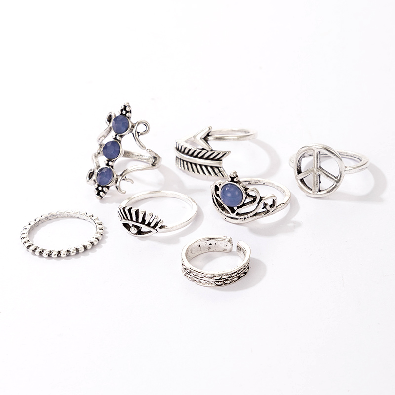 simple new twist carved geometric ring 7-piece set